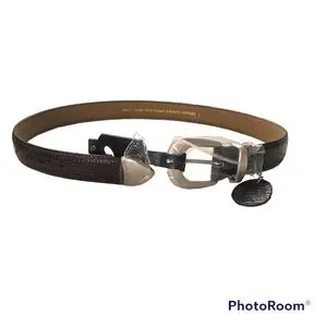 Italian Croco Leather Belt Dark Brown Silver EuroMetal Etched Hardware NWT Sz S Men main image 3